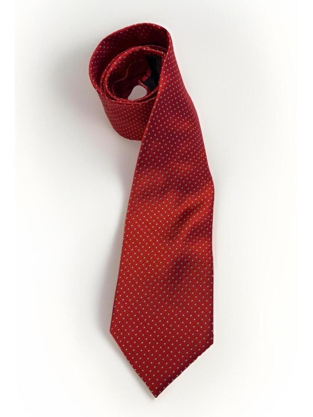 Men’s The Tie Bar Red With Silver Polka Dots Tie 100% Silk